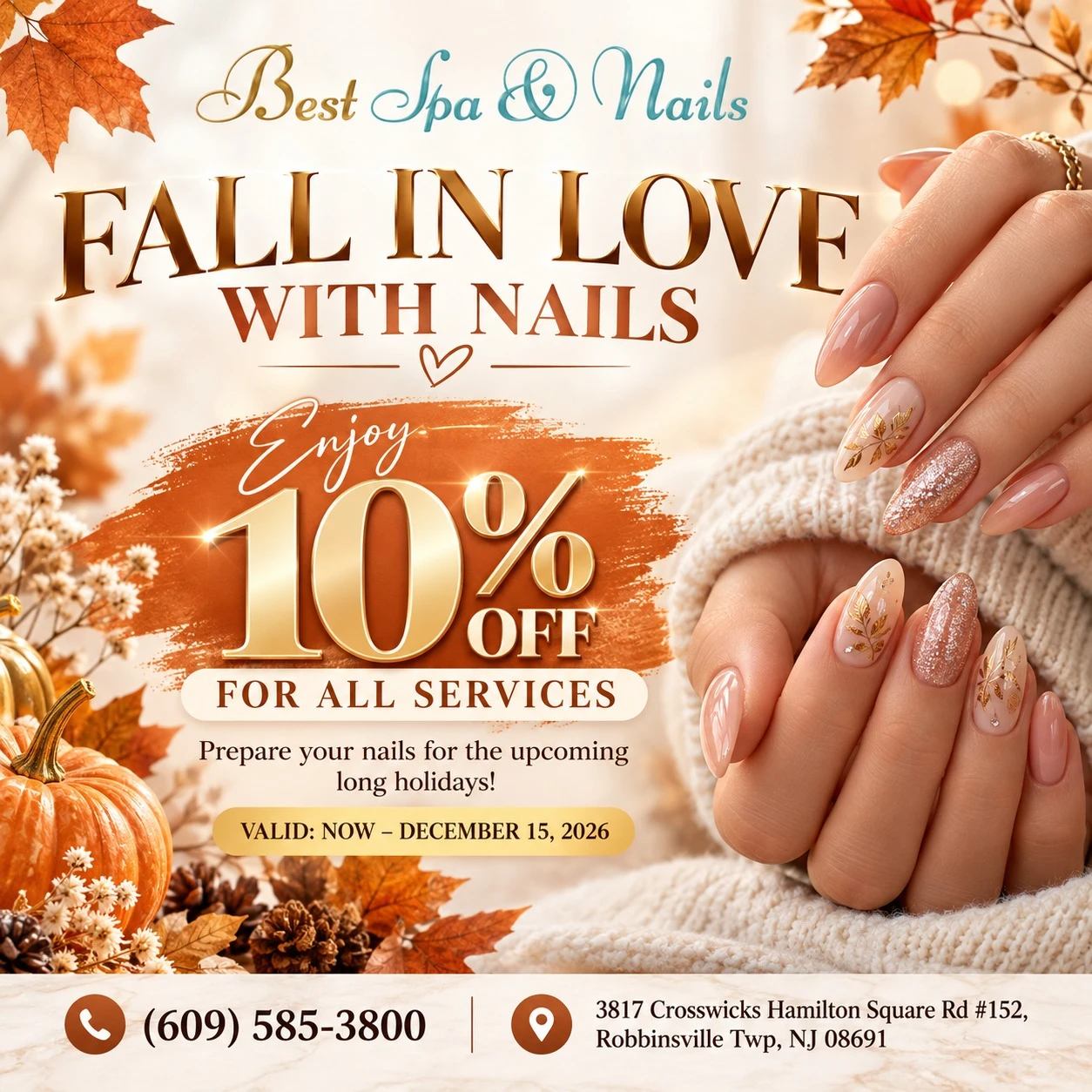 Best Spa & Nails is giving you 10% OFF FOR ALL SERVICES right no