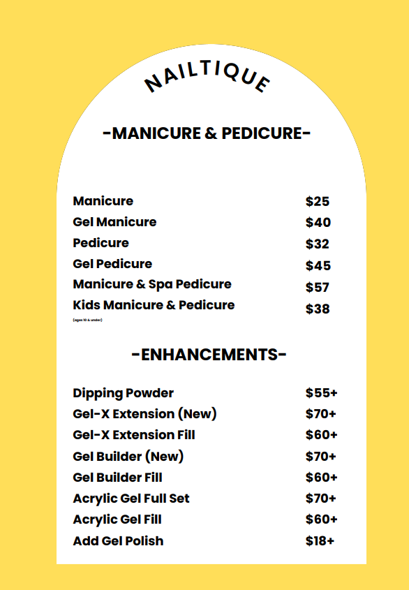 Nailtique Los Angeles - Manicure & Pedicure Menu