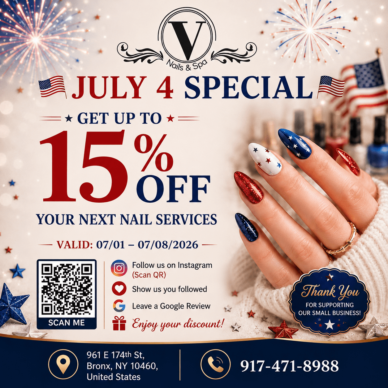 JULY 4 SPECIAL AT VICTORIA NAILS AND SPA