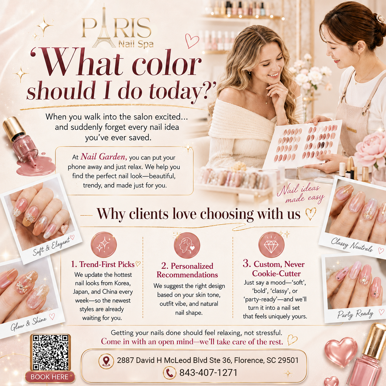 "What Color Should I Do Today?" Say Goodbye to Nail Decision Fatigue at Paris Nail Spa in Florence, SC