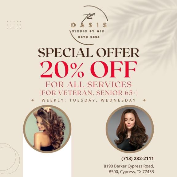 Exclusive 20% Off at The Oasis Studio by Min for Veterans and Seniors