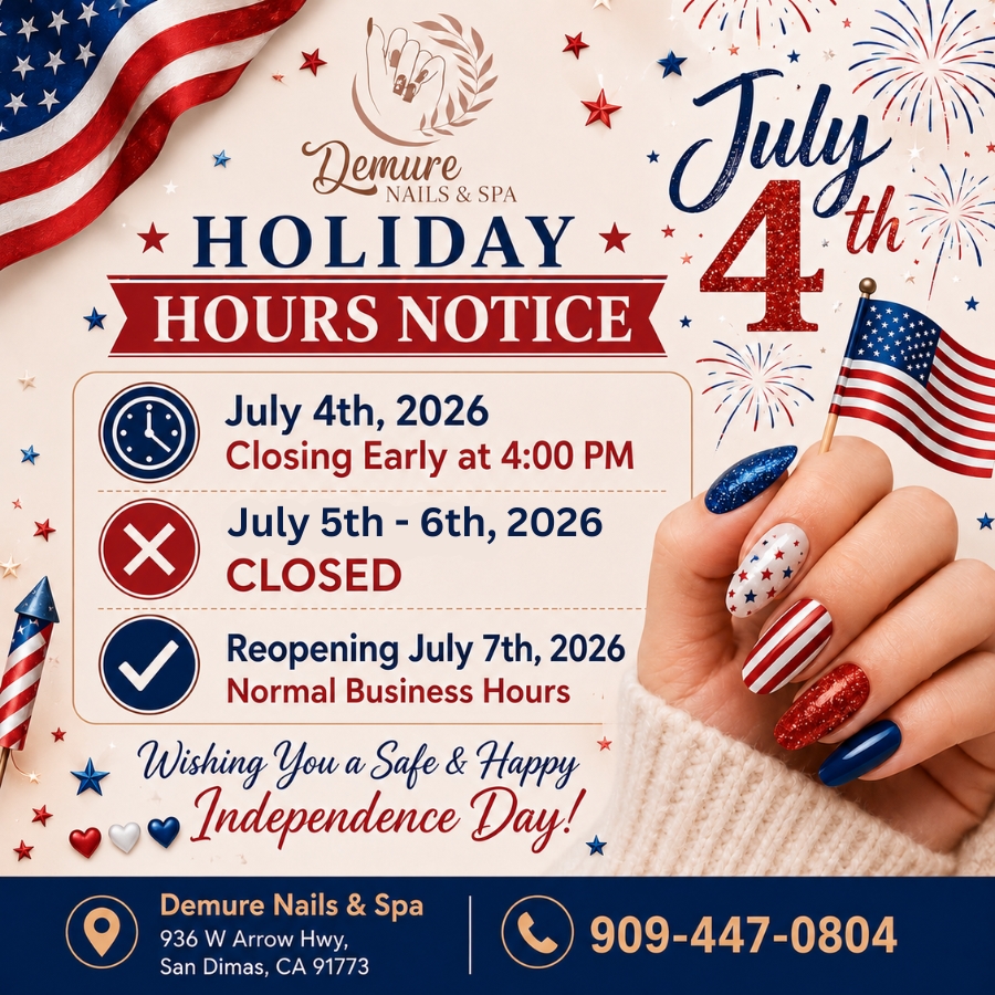 Holiay Notice from Demure Nails & Spa