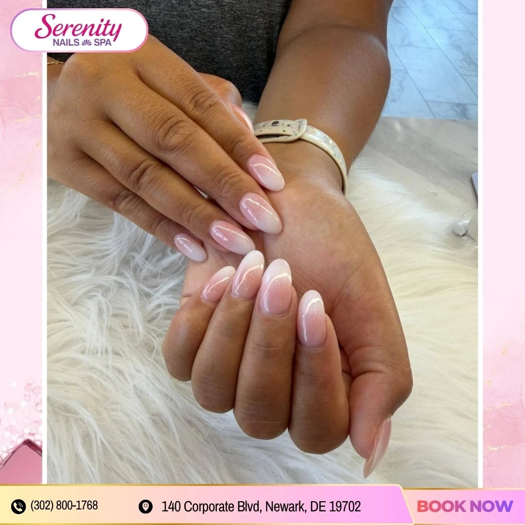 Soft pink ombre manicure at Serenity Nails & Spa