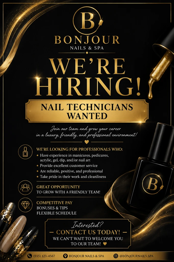 Bonjour Nails Spa Hiring - Nail Technicians Wanted