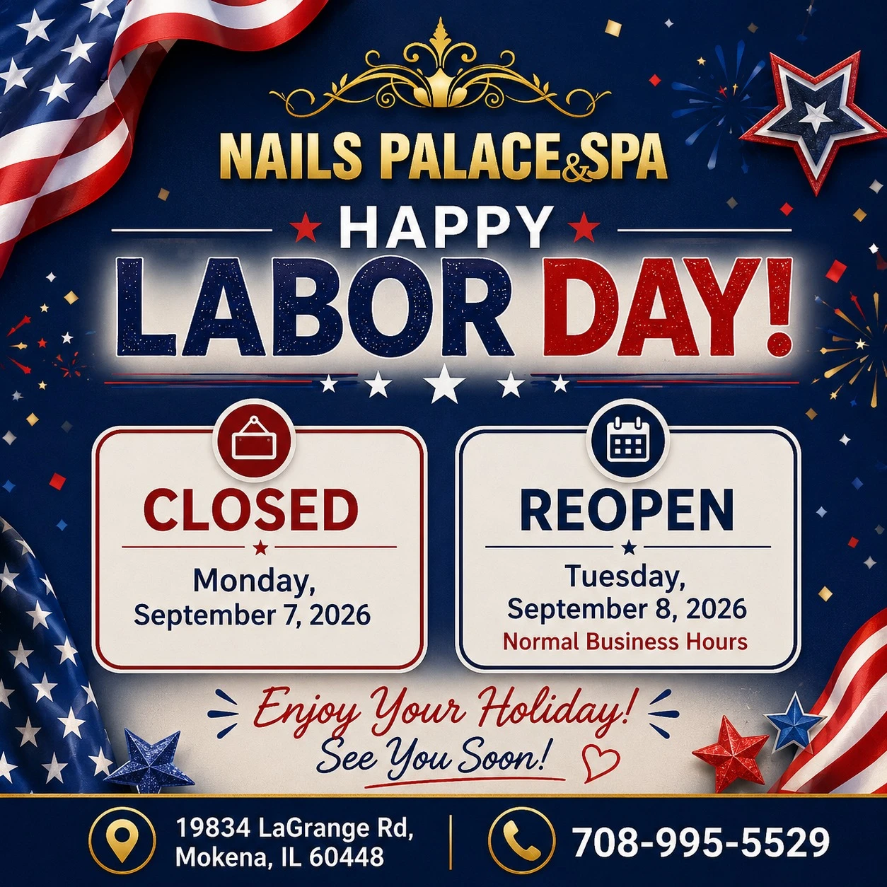 HAPPY LABOR DAY FROM NAILS PALACE & SPA