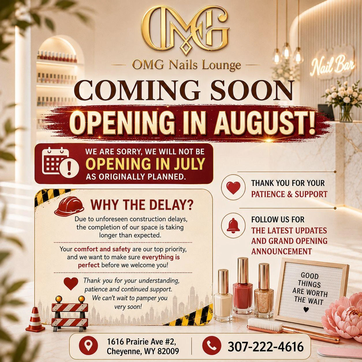 We're excited to share that OMG Nail Lounge will be opening this August