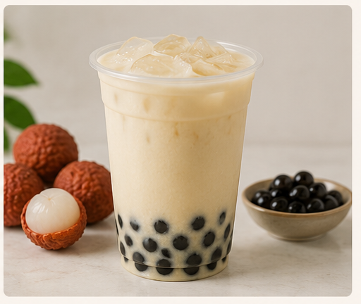 Lychee Cream Tea with Boba