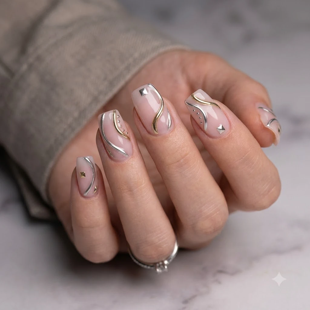 Manicure_with_3D_chrome_details - Paradise 9 Nail Spa & Salon — Shelby Township, MI