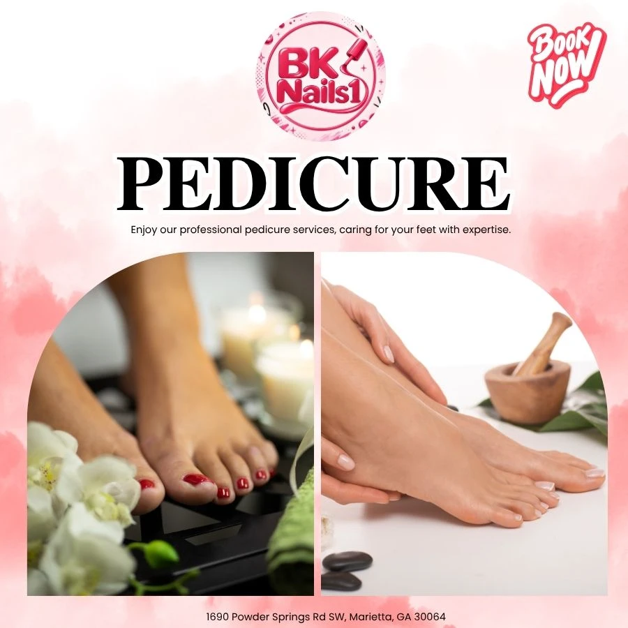 Experience top-rated spa pedicure services in Marietta, GA at BK Nails 1. From classic to gel pedicures, enjoy expert foot care and pure relaxation.