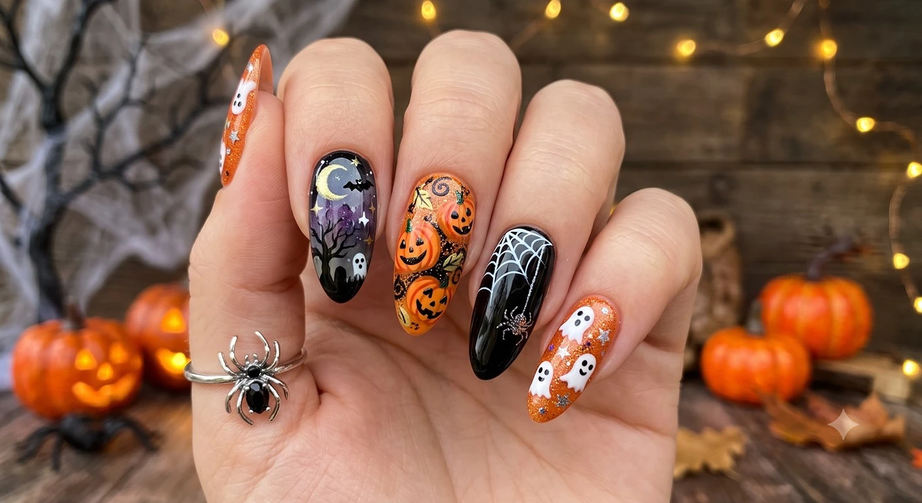 Halloween is coming—book your appointment and get your spooky nails ready at BK Nails 1 Salon in Marietta, GA 30064 | Battle Ridge Pavilion