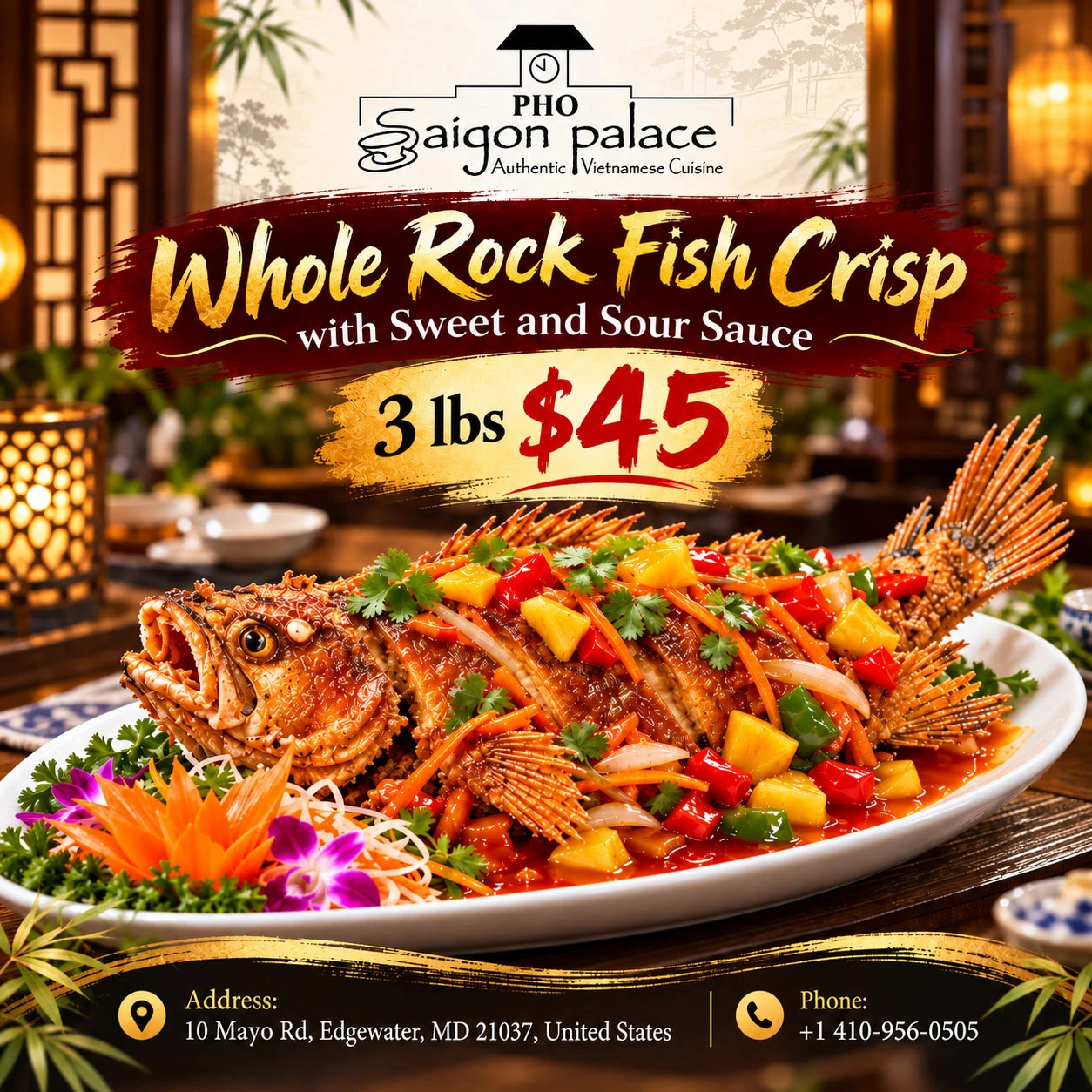 Whole Rock Fish Crisp with sweet and sour sauce