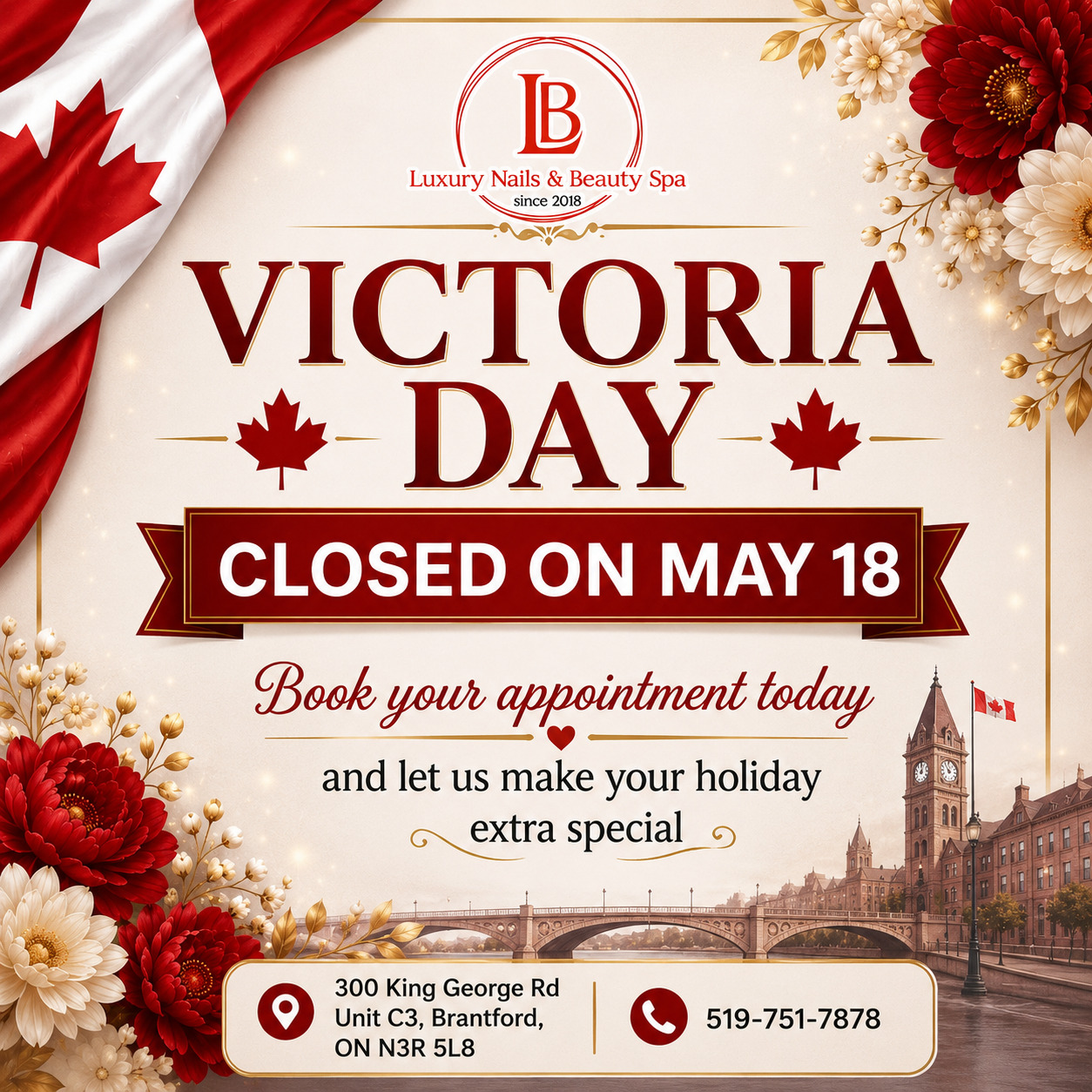 Our salon will be CLOSED on May 18th so our team can enjoy the holiday.