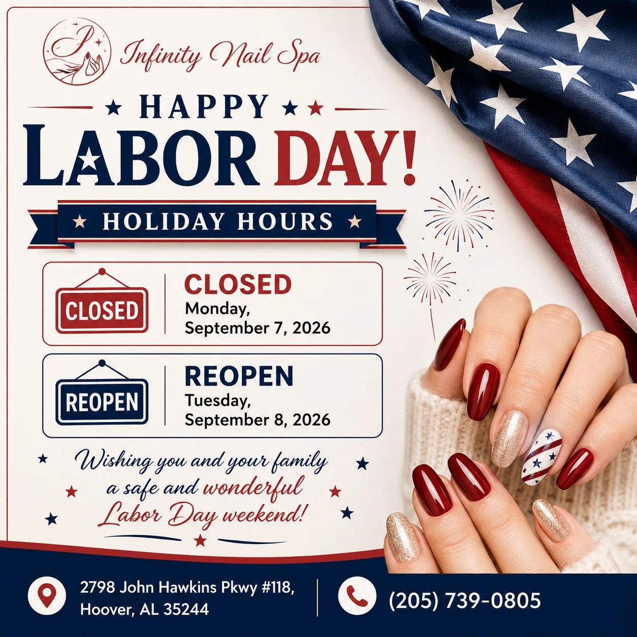 HAPPY LABOR DAY FROM INFINITY NAILS SPA