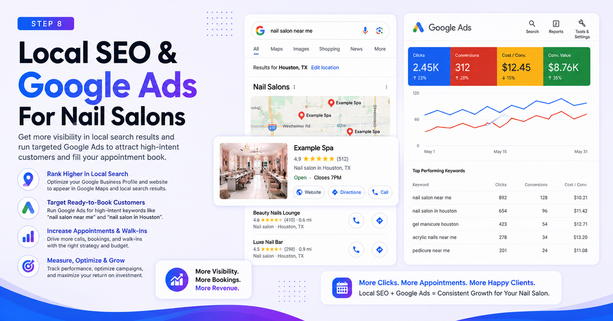 Local SEO and Google Ads helping a nail salon increase online bookings and customer traffic