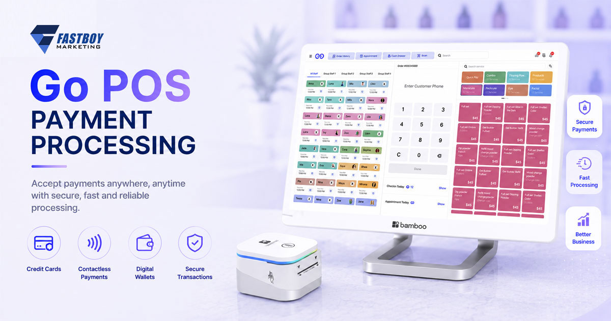 Secure payment processing with Go POS supporting credit cards, contactless payments, and mobile wallets 