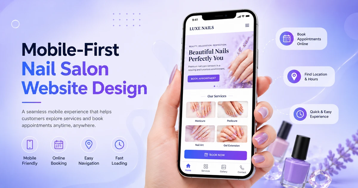 Mobile-first nail salon website design with online booking