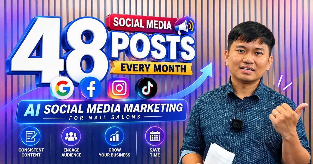 AI social media marketing creating content for nail salons on Facebook Instagram and Google