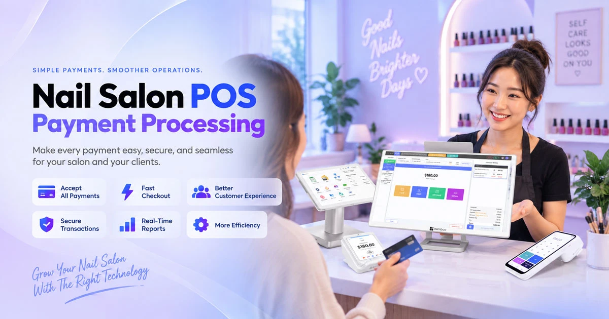 Nail salon POS system processing customer payment at checkout