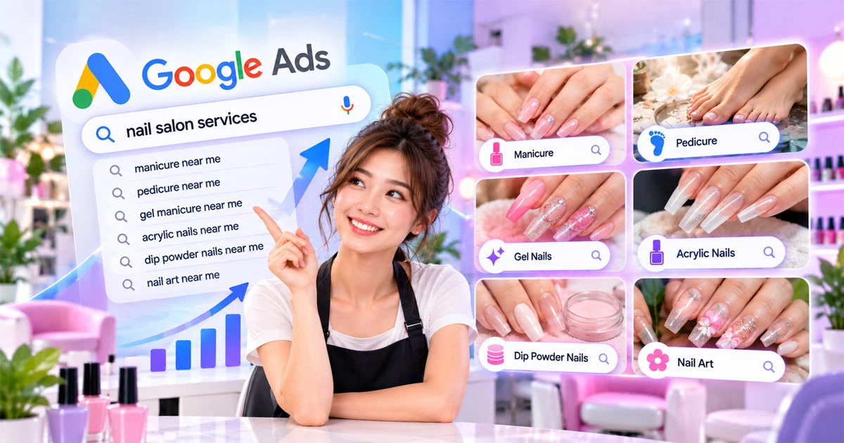 Google Ads service keywords for nail salons such as manicure and pedicure