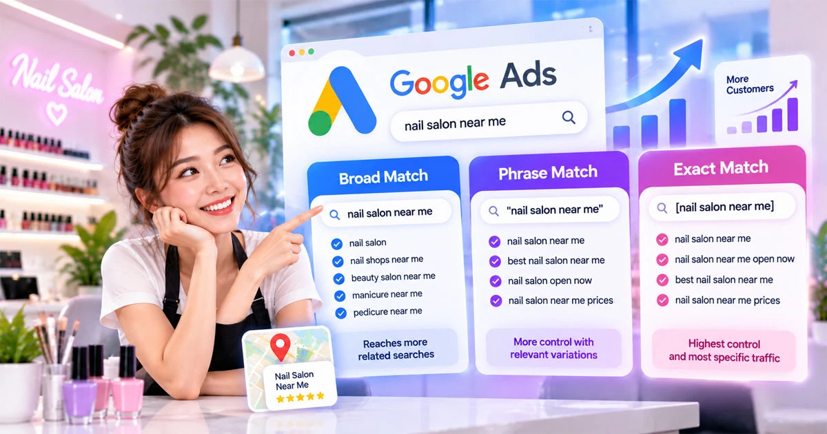 Google Ads keyword match types for nail salons