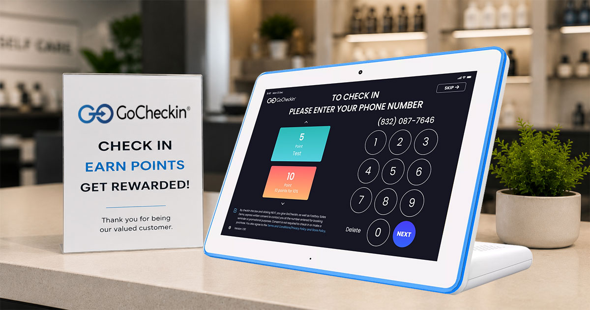 GoCheckIn digital customer check-in kiosk helps businesses collect customer information and encourage loyalty. 