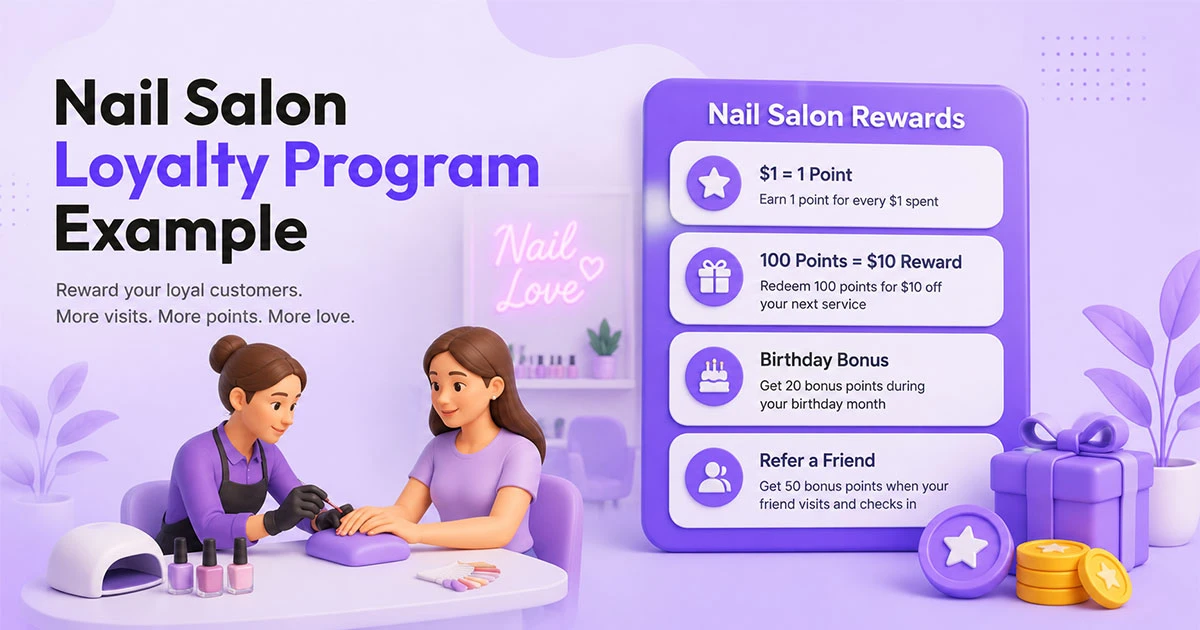 Nail salon loyalty program example with points and customer rewards