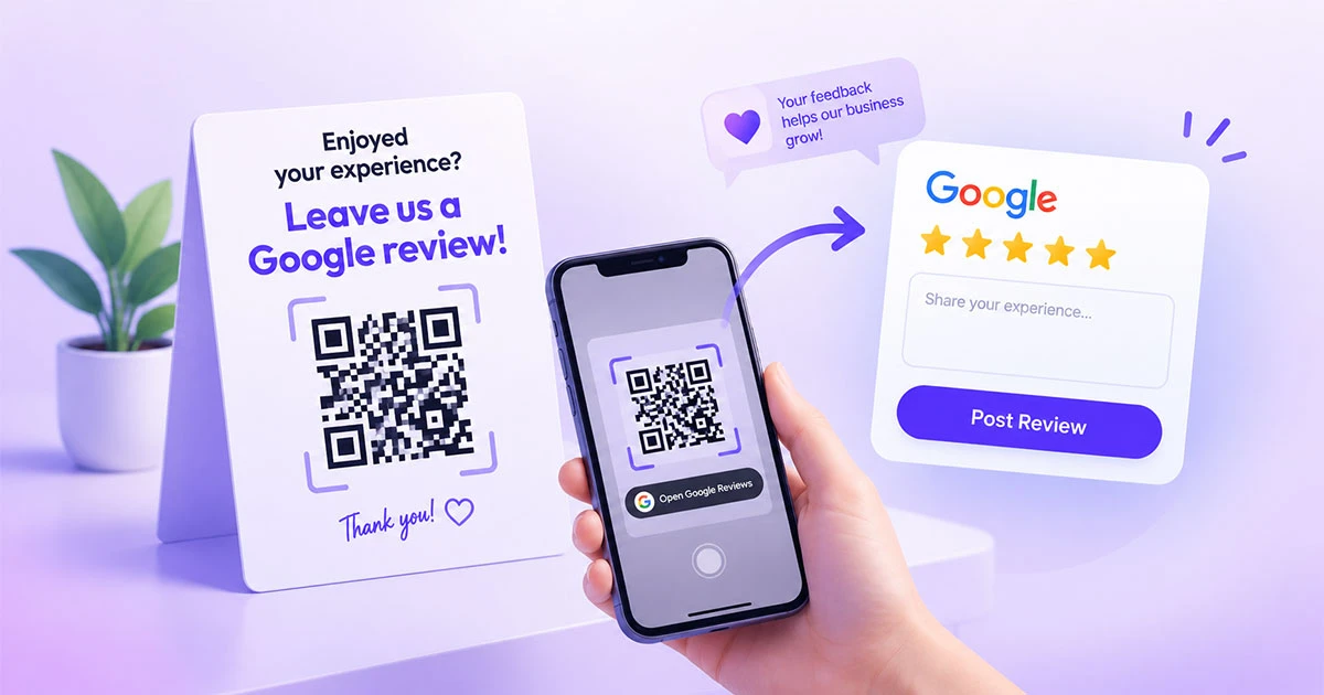 Customer scanning a QR code to leave a Google review