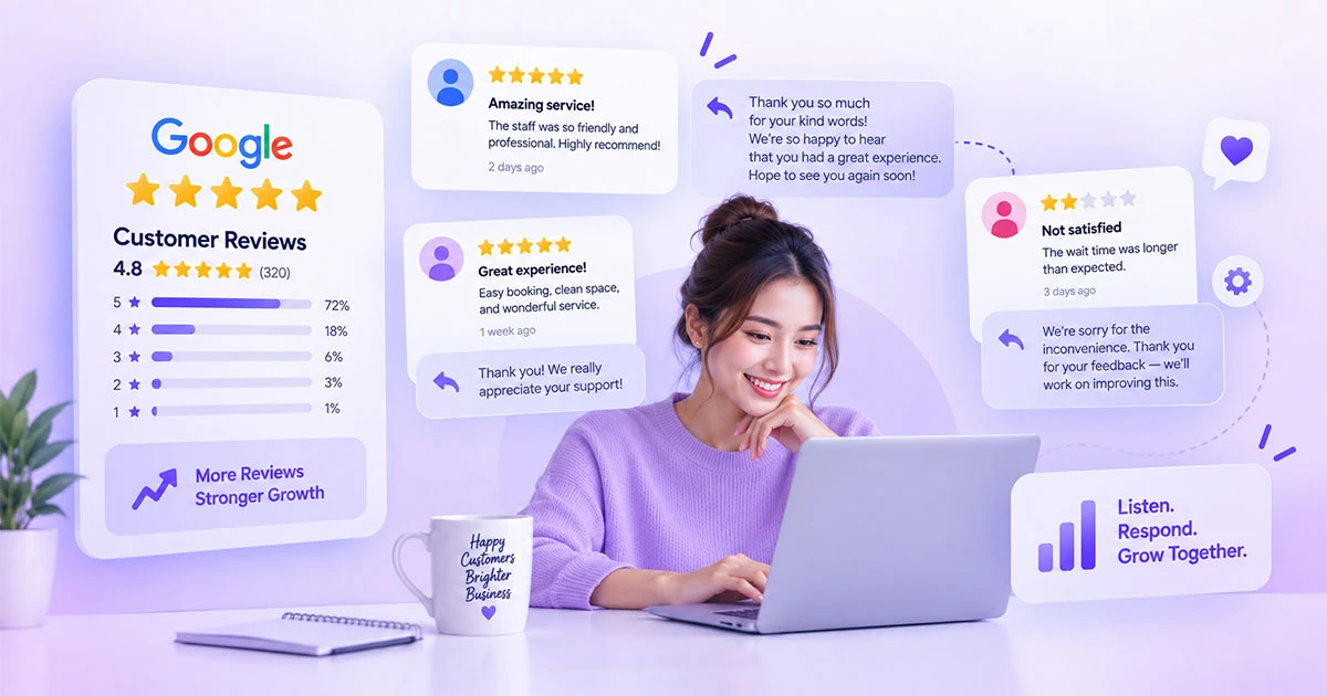 Local business managing and responding to Google customer reviews
