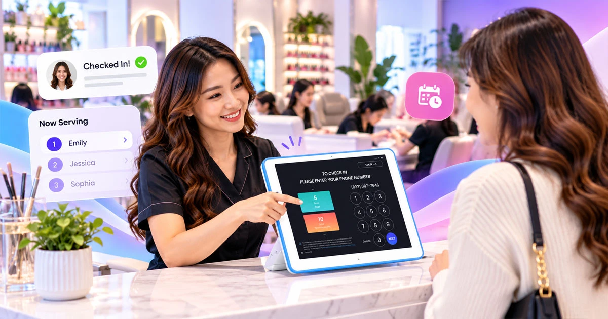 Digital customer check-in experience at a modern nail salon