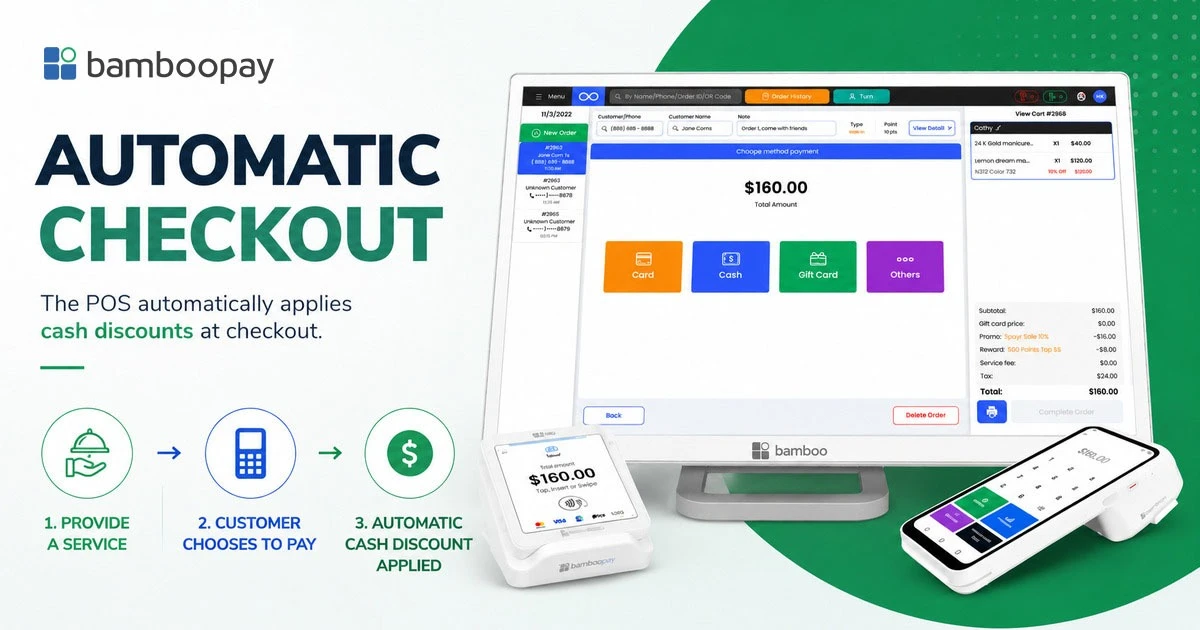 BambooPay POS system automatically applies cash discounts during checkout