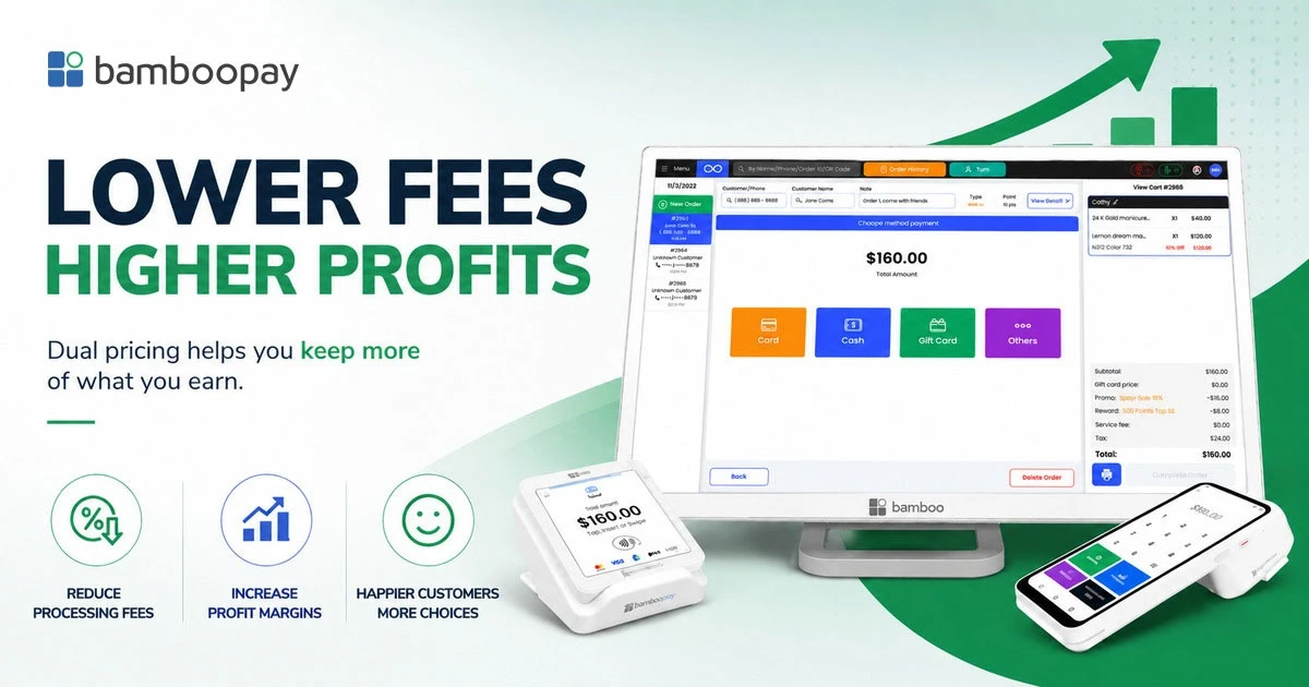 Business saving payment processing fees with bamboopay dual pricing program